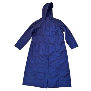 LL Bean Womens H2OFF Rain Coat 1X Plus Navy Blue Mesh Lined Long Relaxed Fit